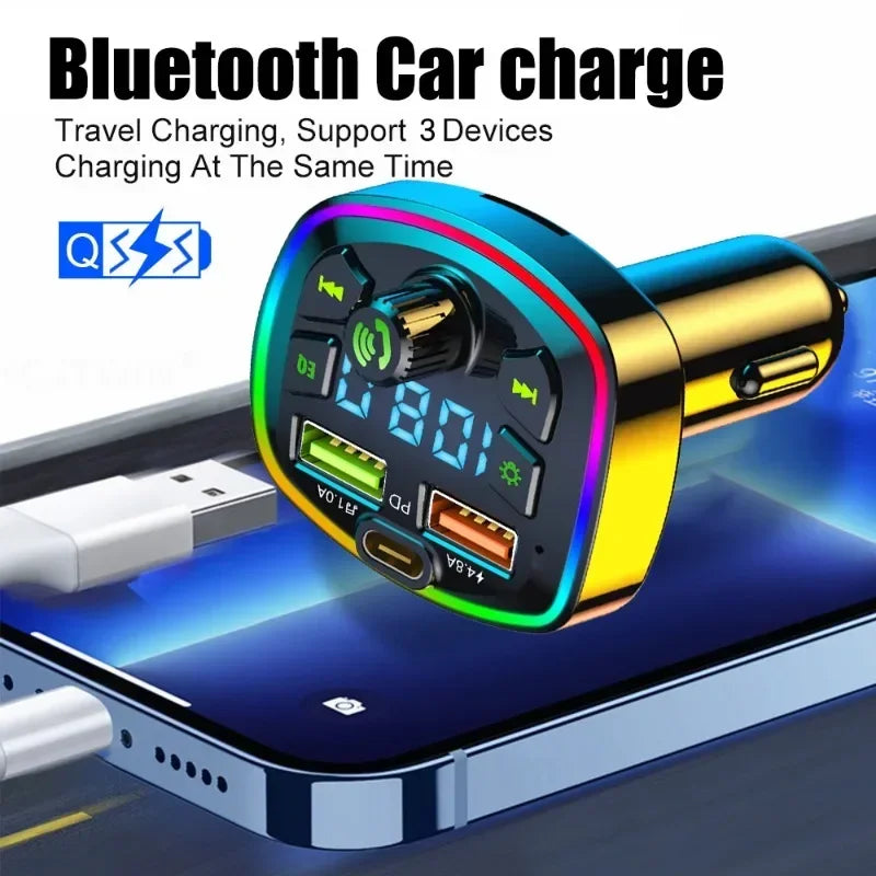 Car MP3 Player Bluetooth 5.0 FM Transmitter Handsfree Car Radio Modulator with Built-in Mic USB Quick Charge Adapter for Car