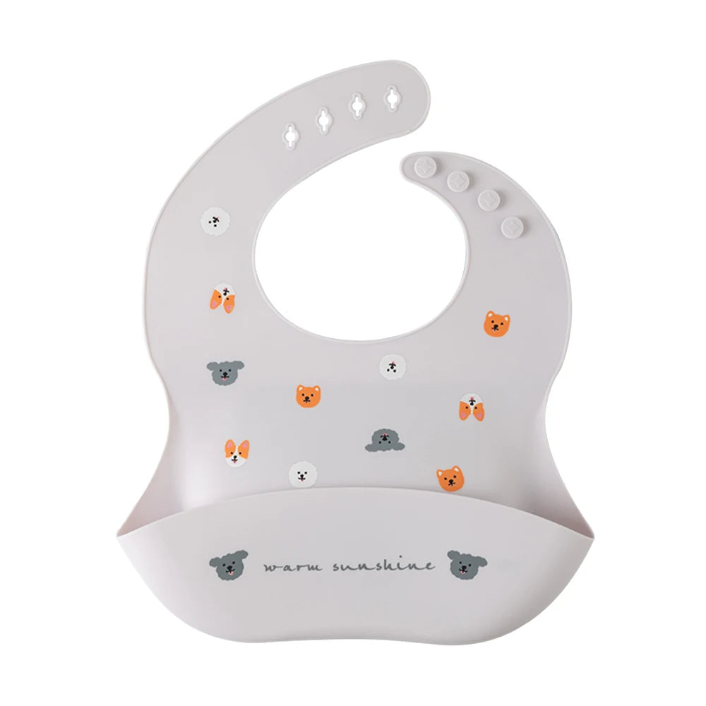 Baberos impermeables para niños, alimentación de bebés, cosas para comer, silicona suave, estampado de dibujos animados de animales, baberos ajustables para probar y alimentar al bebé