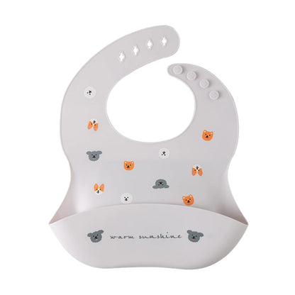 Baberos impermeables para niños, alimentación de bebés, cosas para comer, silicona suave, estampado de dibujos animados de animales, baberos ajustables para probar y alimentar al bebé