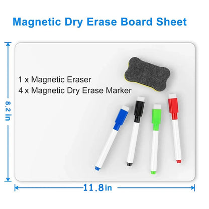 A4 Size Dry Erase Whiteboard for Fridge, Sticker Magnetic Whiteboard, Portable 11.8"x8.2" Planner for Refrigerator
