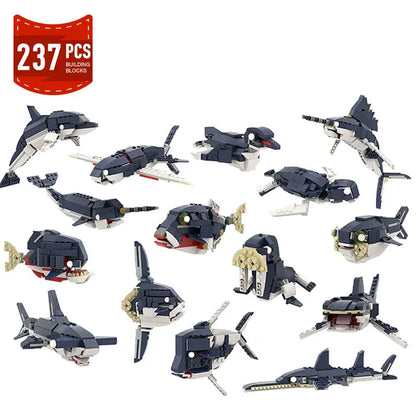 MOC Marine Animals Shark Whale Megalodon Building Blocks Set Deep Sea Rescue Fish Bricks Educational Assembly Model Toys Gifts