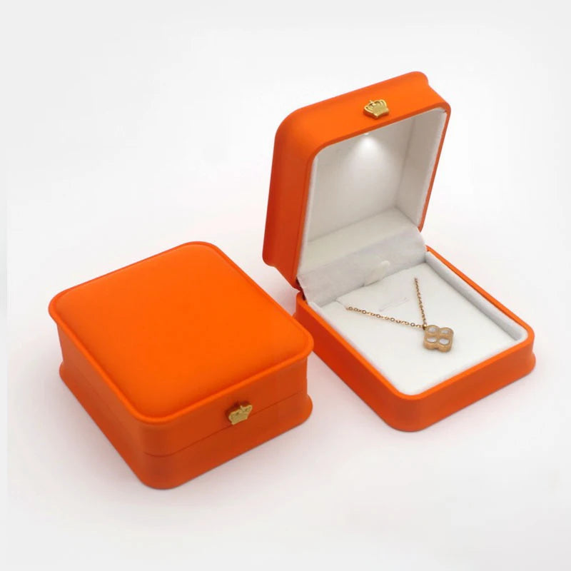 LED Jewelry Ring Box with Light Luxury Crown Earrings Pendant Storage Display Proposal Wedding Gift Box Jewelry Organizer Box