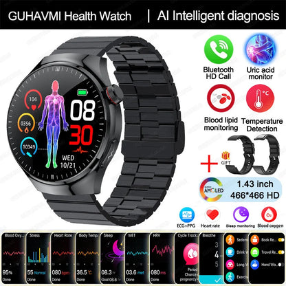New Nursing Grade Smart Watch, Blood oxygen Blood Lipid Uric Acid ECG+PPG Body Temperature Bluetooth Call Health Smartwatch, Apple Health