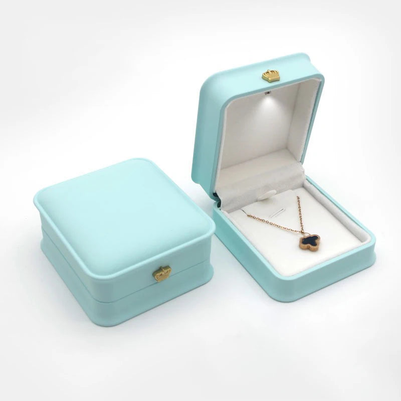 LED Jewelry Ring Box with Light Luxury Crown Earrings Pendant Storage Display Proposal Wedding Gift Box Jewelry Organizer Box