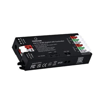 DOMRAEM ESP32 USB-C WLED Digital LED controller RGB IC DIY APP 16A fuse Works with HA/MQTT/Alex WS2811/12/12B/14/05 Sk6812 Strip