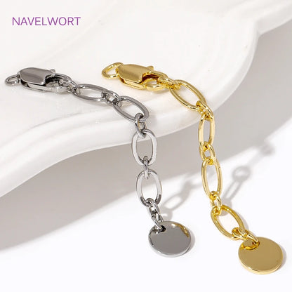 1/3/5Pcs/lot, 18K Gold Plated Round Extension Chain For Jewelry Making, Brass Extended Tail Chain, DIY Necklace Accessories
