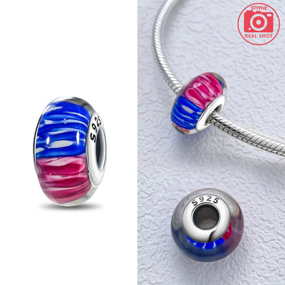 Original 925 Silver Charms Flower Blue Star Green Turtle Glass Beads Fit Bracelet Women DIY Gift Murano Jewelry Accessories