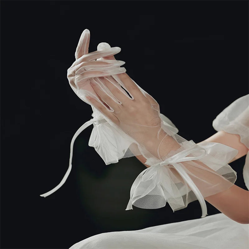 Sexy Transparent Black White Mesh Tulle Glove, Spring Summer Thin Short Glove, Party Dancing Dress Wedding Glove, Lolita New