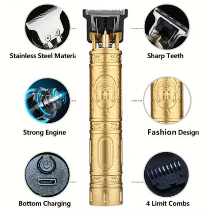 Electric Hair Clipper for Men Professional Barber Shaver Beard Trimmer Dragon Buddha Design Body Hair Cutting Machine USB