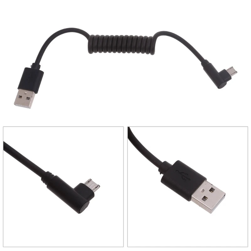60W Fast Charging USB C to USB2.0, USB A to Micro USB, Type C to Type C Coiled Cable, 90 Degree Right Angle Design Cable for Smartphone Tablet Speaker Headphone