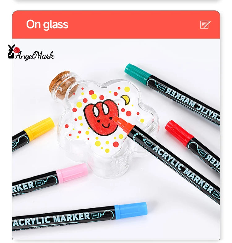 Acrylic Marker Pen, Double Headed Waterproof Art Painting Supplies, School Stationary, Graffiti Drawing 12-72 Colors, ANGEL MARK