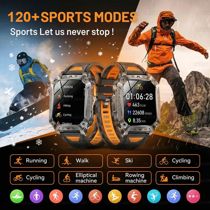 2026 New Military 1400mAh Battery Smart Watch LED Flashlight 10ATM Waterproof Heart Rate Voice Call Men 120+Sports Smart watchs