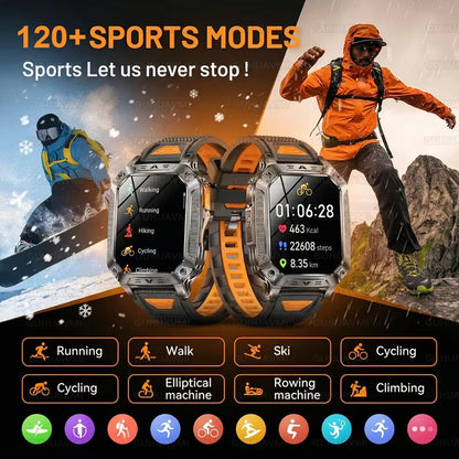 2026 New Military 1400mAh Battery Smart Watch LED Flashlight 10ATM Waterproof Heart Rate Voice Call Men 120+Sports Smart watchs