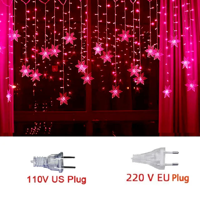 3.2M Christmas Snowflake LED String Lights, Flashing Fairy Curtain Lights, Waterproof for Holiday Party Wedding Xmas Decoration