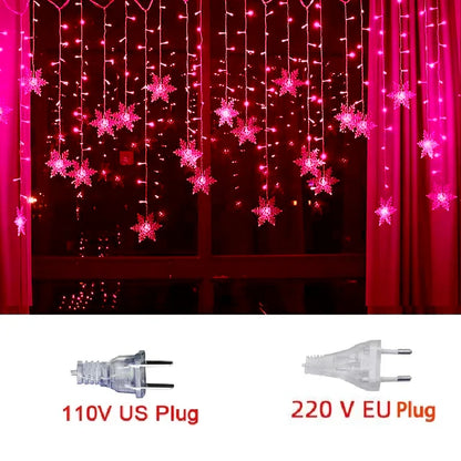 3.2M Christmas Snowflake LED String Lights, Flashing Fairy Curtain Lights, Waterproof for Holiday Party Wedding Xmas Decoration