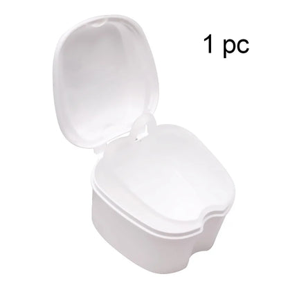 Denture Bath Box, Organizer, Dental False Teeth Storage Box with Hanging Net Container Cleaning Teeth Cases, Artificial Tooth Boxes