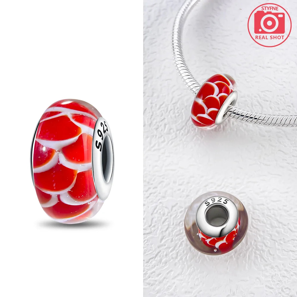 Original 925 Silver Charms Flower Blue Star Green Turtle Glass Beads Fit Bracelet Women DIY Gift Murano Jewelry Accessories