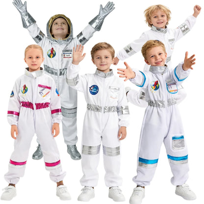 Disfraz de Halloween Astronauta para Niños y Niñas, Traje de Cosplay de Astronauta de Dibujos Animados, Mono de Fiesta Espacial, Traje de Spaceman Blanco, Bodysuit de Disfraz de Astronauta