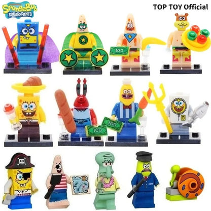 SpongeBob SquarePants Big Star Krabby Patty Burger King Anime People Cartoon Anime Small Particle People Assembly Toy Model Gift