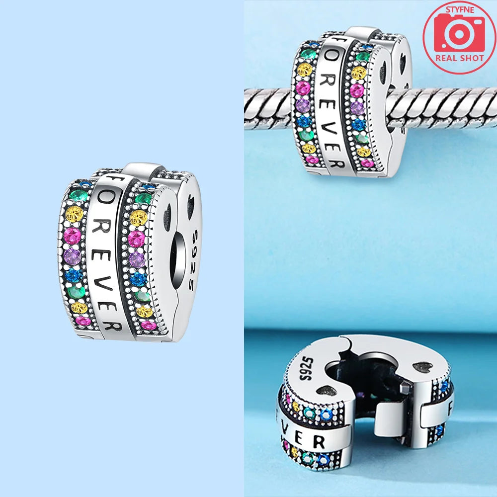 Charms 925 Silver Blue Original Stars Heart Zircon Chameleon Panda Glass Beads Fit Bracelet Jewelry Women Diy Accessories