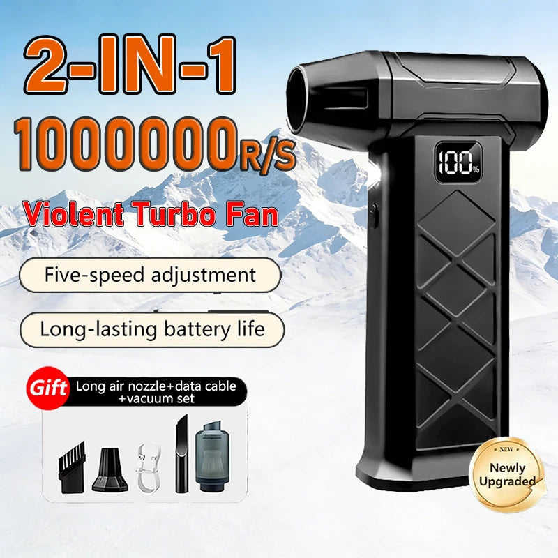 Upgrade 1000000RPM Turbo Jet Blower Violent Fan 5 Speed Powerful Air Blower Brushless Motor Rechargeable Handheld Blower Thrust