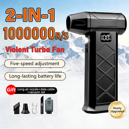 Upgrade 1000000RPM Turbo Jet Blower Violent Fan 5 Speed Powerful Air Blower Brushless Motor Rechargeable Handheld Blower Thrust
