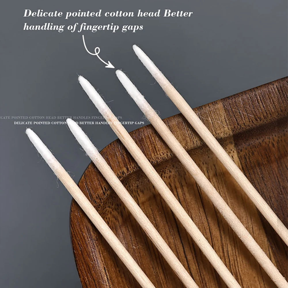 100PCS Nail Tip Cotton Swabs With Wooden Sticks Pointed Tip Cotton Swabs For Nail Polish Touch Up Disposable Makeup Applicators