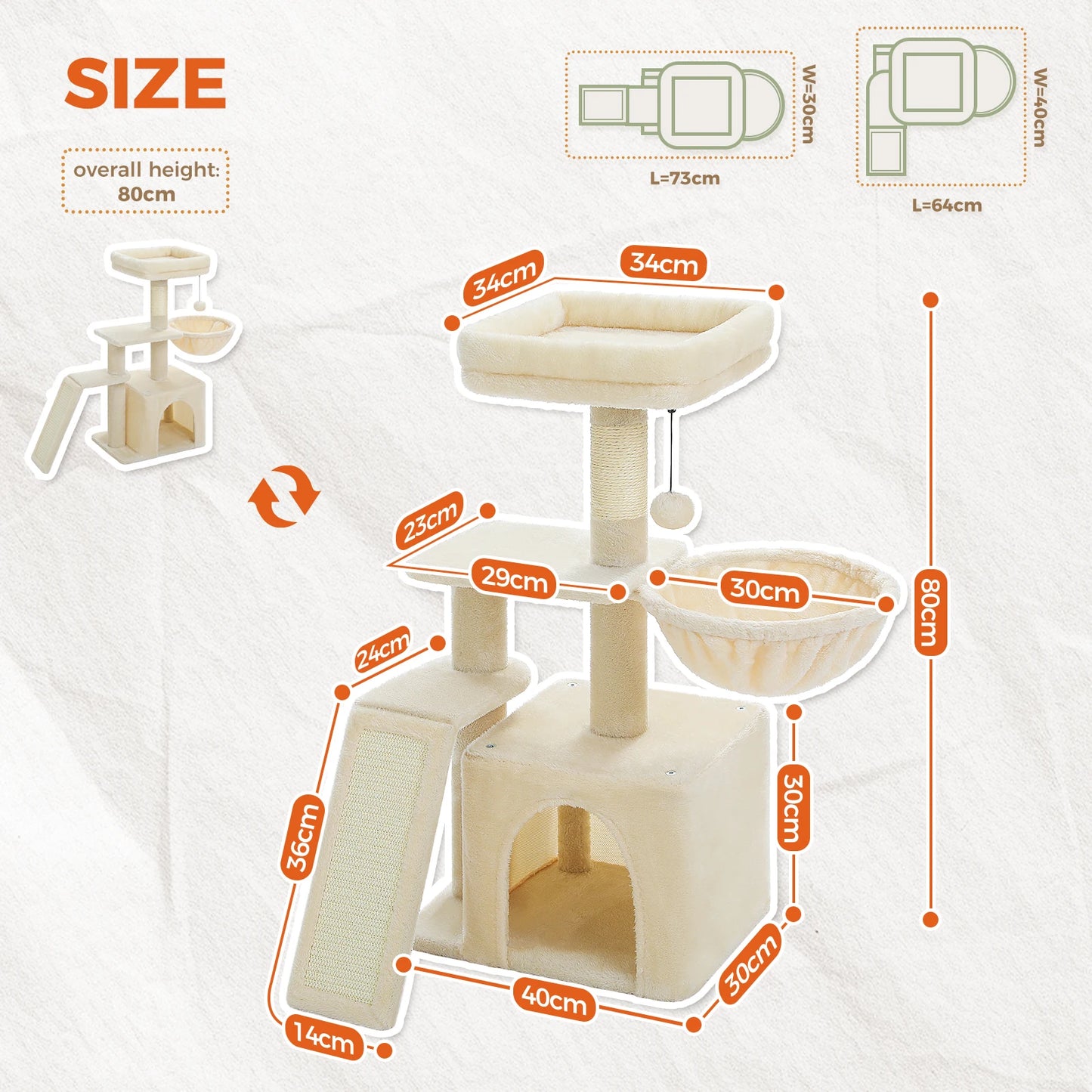 Cat tree, Cat Tower for Indoor Cats, 2 Styles Cat Activity Tree with Cat Scratching Posts, Big Hammock and Removable Top Perch Grey