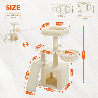 Cat tree, Cat Tower for Indoor Cats, 2 Styles Cat Activity Tree with Cat Scratching Posts, Big Hammock and Removable Top Perch Grey