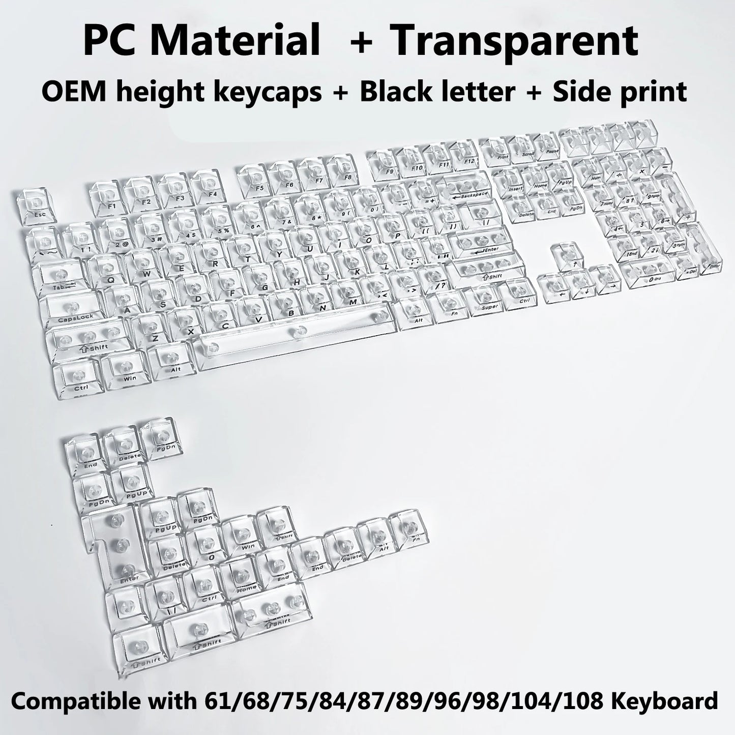 Full Sets Transparent Keycaps for Mechanical Keyboard Front/Side/None Print RGB Backlit Full/Misty Transparent Keycap 130+ Key