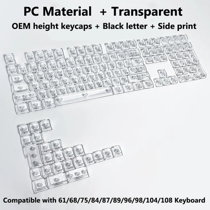 Full Sets Transparent Keycaps for Mechanical Keyboard Front/Side/None Print RGB Backlit Full/Misty Transparent Keycap 130+ Key