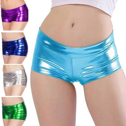 Women's Metallic Booty Shorts, Shining Low Waist Shorts, Dance Festival Bottoms Faux Leather Hot Pants, Clubwear Gifts