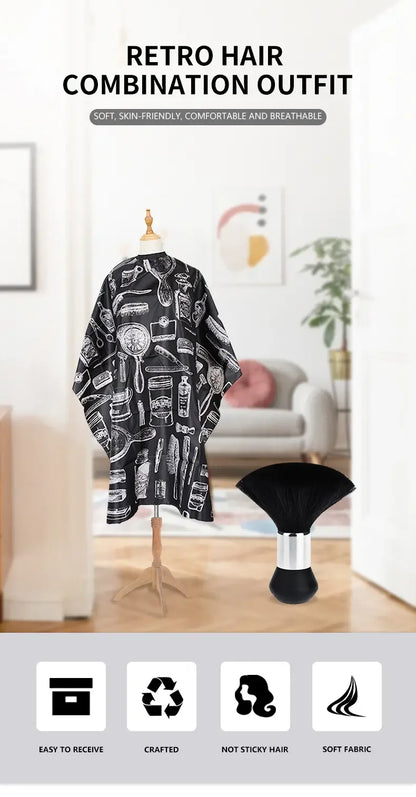 Professional Barber Salon Cape Set: Hair Cutting Cape + Neck Duster Brush - Stylist-Grade Hairdressing Apron for Barbers/Hairdressers