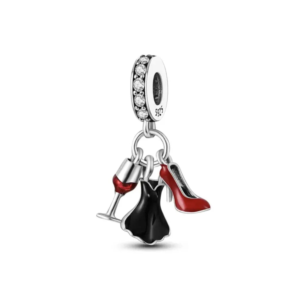 Pink Bead Bag Perfume Lipstick high heels Pendant fit Original Bracelet Accessories DIY Jewelry Women 925Silver Gift Trunk Charm