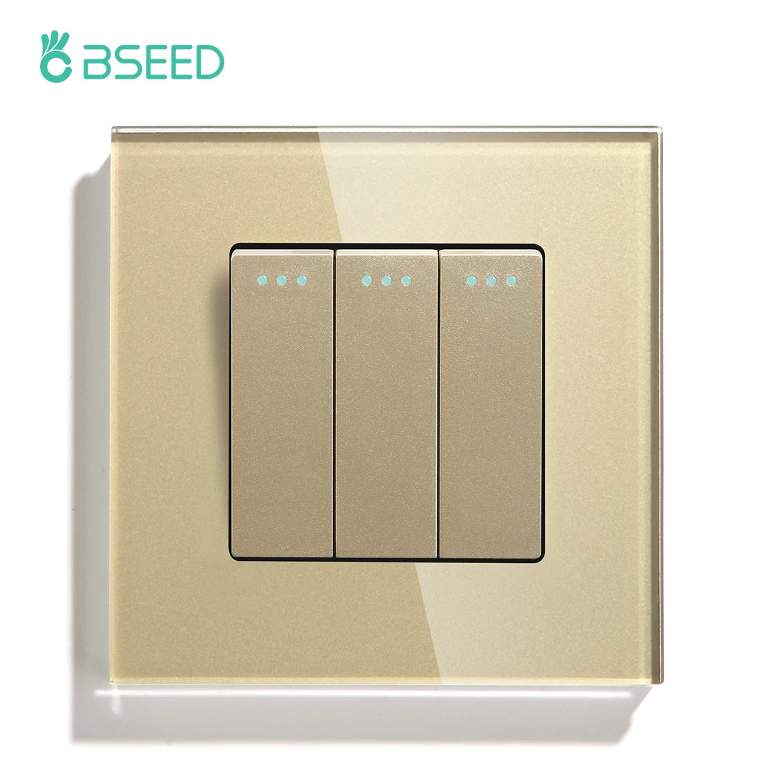 BSEED Mechanical Wall Light Switch Button Switch 1/2/3Gang 1Way Crystal Glass Panel Power Switch Switch On Off 250V White Black
