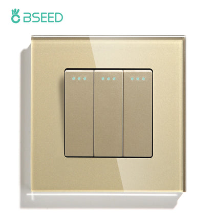BSEED Mechanical Wall Light Switch Button Switch 1/2/3Gang 1Way Crystal Glass Panel Power Switch Switch On Off 250V White Black