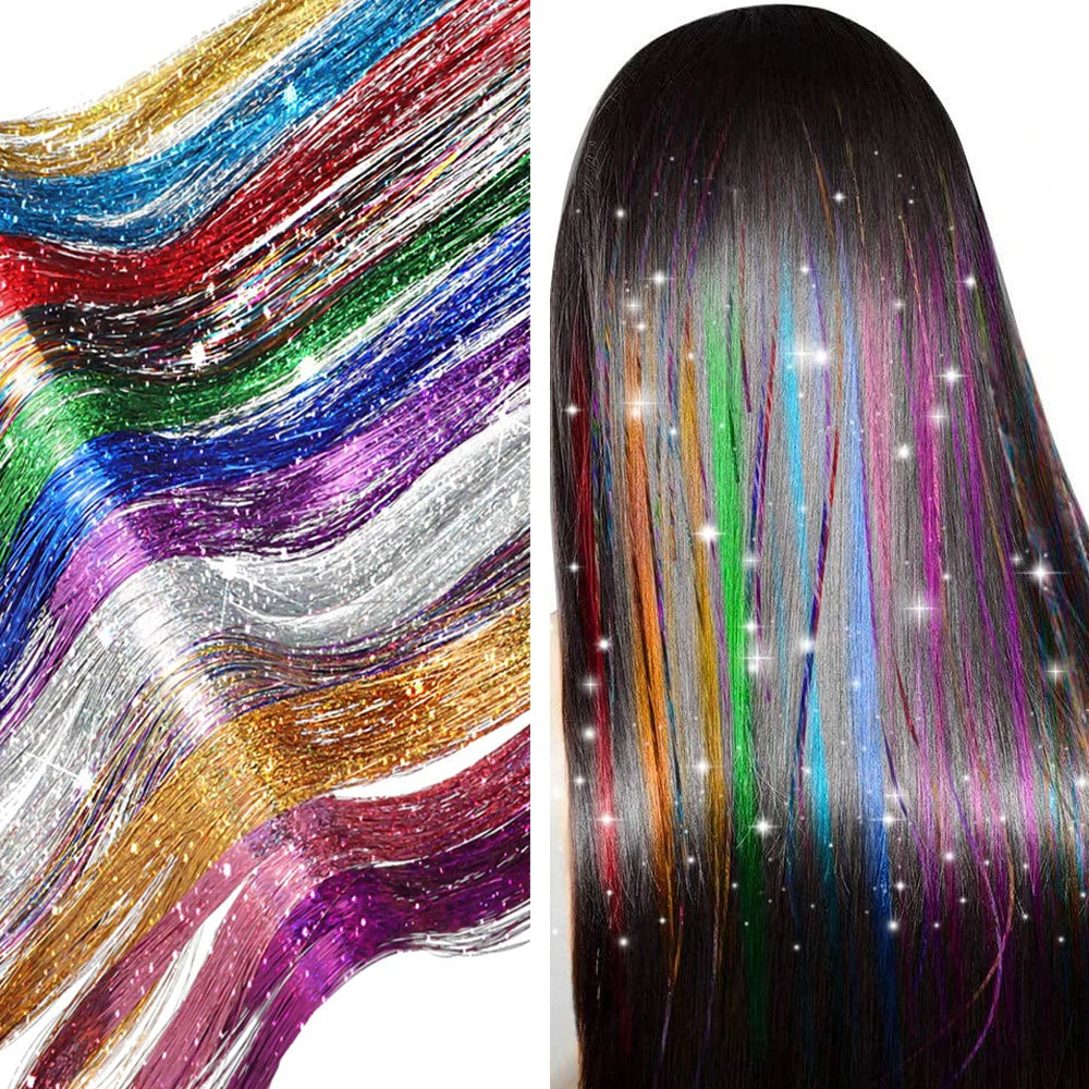 36/48Inch, Sparkle Hair Tinsel Rainbow Colored Strands, Girls Headwear, Hair Laser, False Hair Extensions, Decor Glitter
