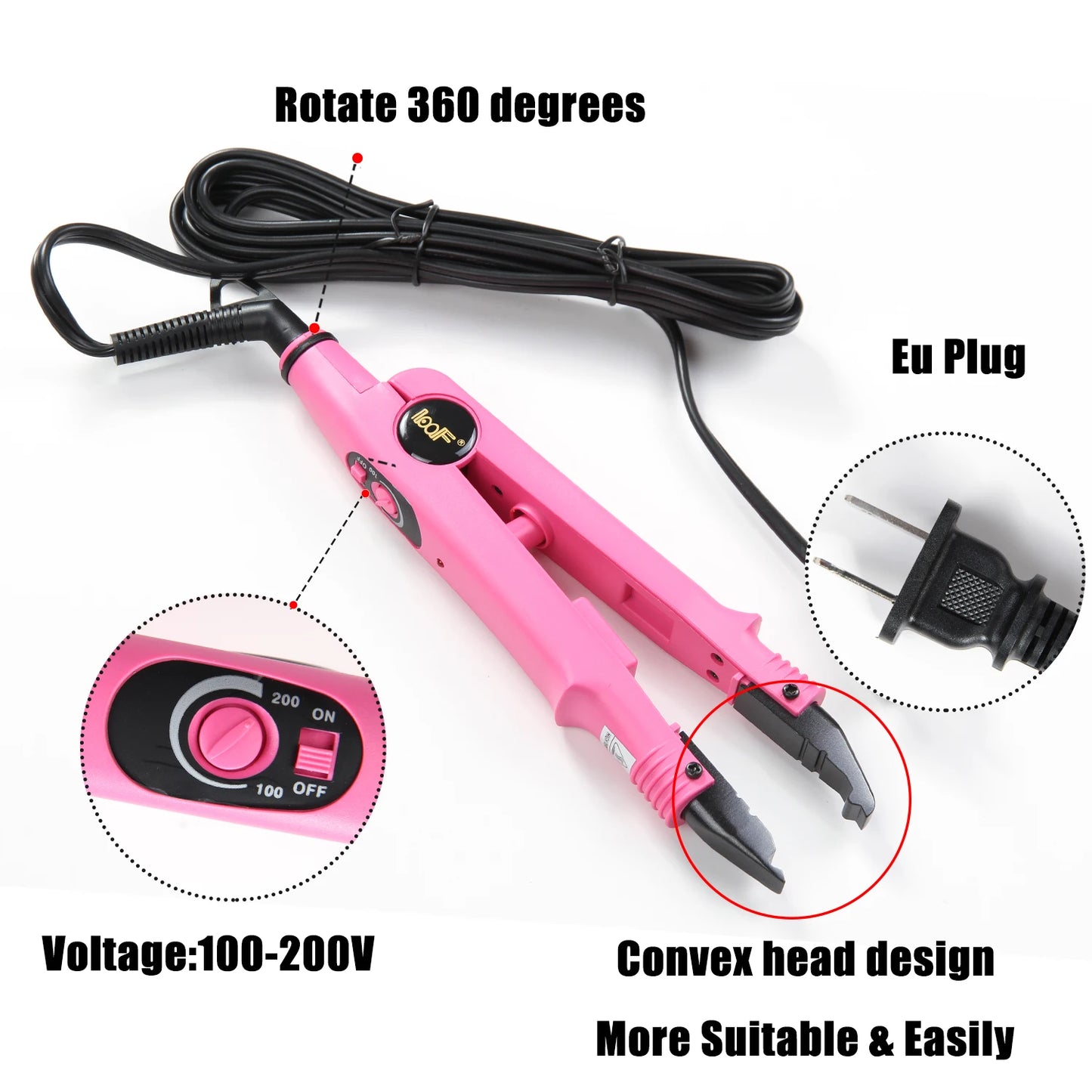 Herramienta profesional para extensiones de cabello Conector de cabello Fusión de hierro caliente Conector Temperatura ajustable Herramienta de fusión Enchufe UK/US/EU