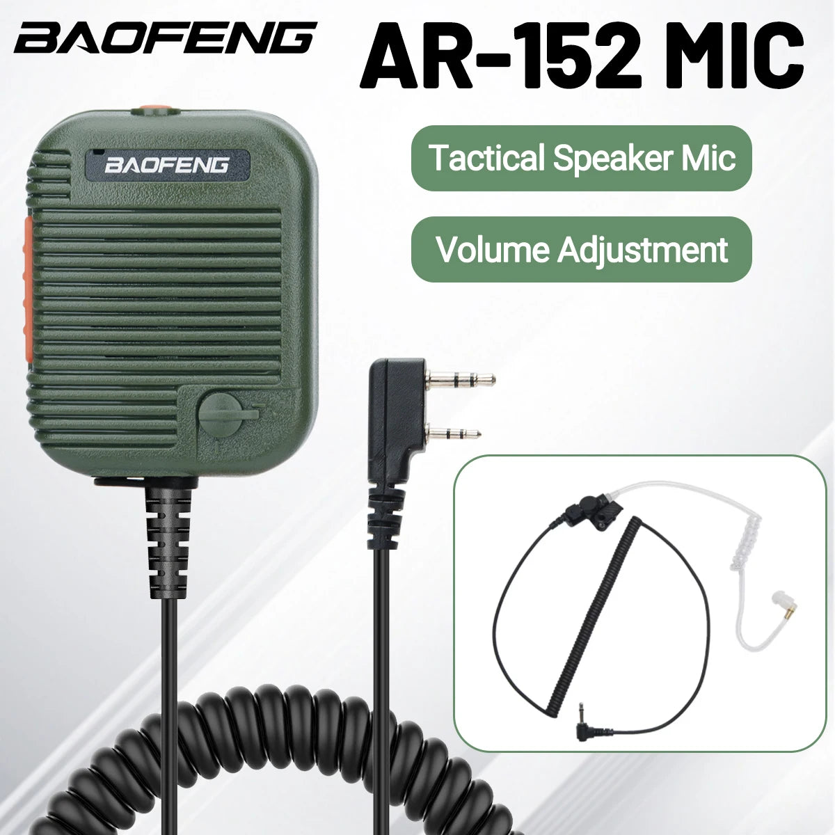Baofeng AR-152 Tactical Remote Speaker Mic K Plug 2 Pin Volume Adjustable For AR-152 UV-5R UV-25 PRO Walkie Talkie Two Way Radio