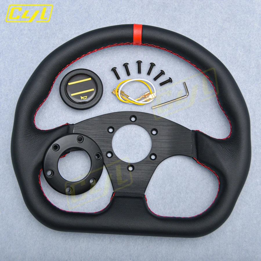 13-inch 320mm D-Shape Leather Steering Wheel JDM Universal Racing Sports Steering Wheel