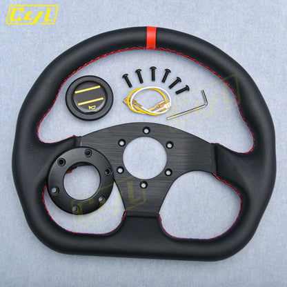 13-inch 320mm D-Shape Leather Steering Wheel JDM Universal Racing Sports Steering Wheel