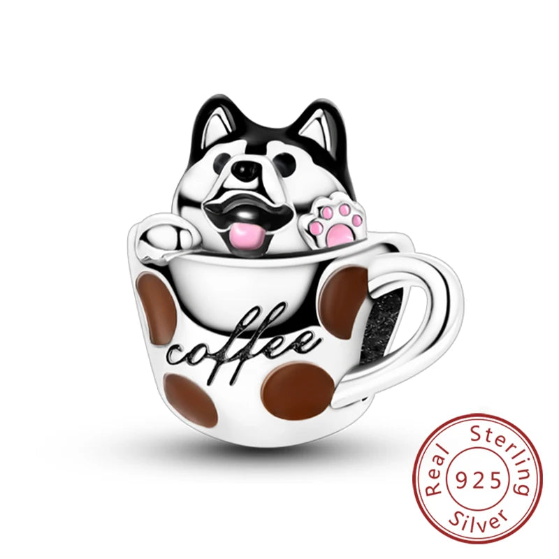 Dijes de plata de ley 925 originales, abalorios de cristal de vino, taza de café, dije colgante para pulseras de mujer, joyería DIY, regalo