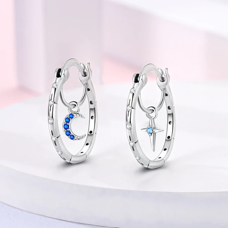 925 Sterling Silver Colored Zirconium Stars Hoop Earrings For Women Jewelry, Anniversary WeddingMaking Jewelry Gift