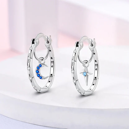925 Sterling Silver Colored Zirconium Stars Hoop Earrings For Women Jewelry, Anniversary WeddingMaking Jewelry Gift