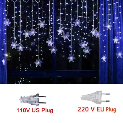Indoor and Outdoor Christmas Snowflake LED String Lights Fairy Lights Curtain Lights Festoon Holiday Party New Year Decoration