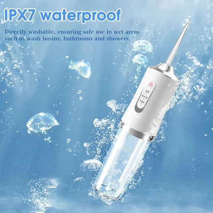 Oral Irrigator, Portable Dental Water Flosser, USB Rechargeable Water Jet Floss, Tooth Pick 4 Jet Tip 220ml 3 Modes