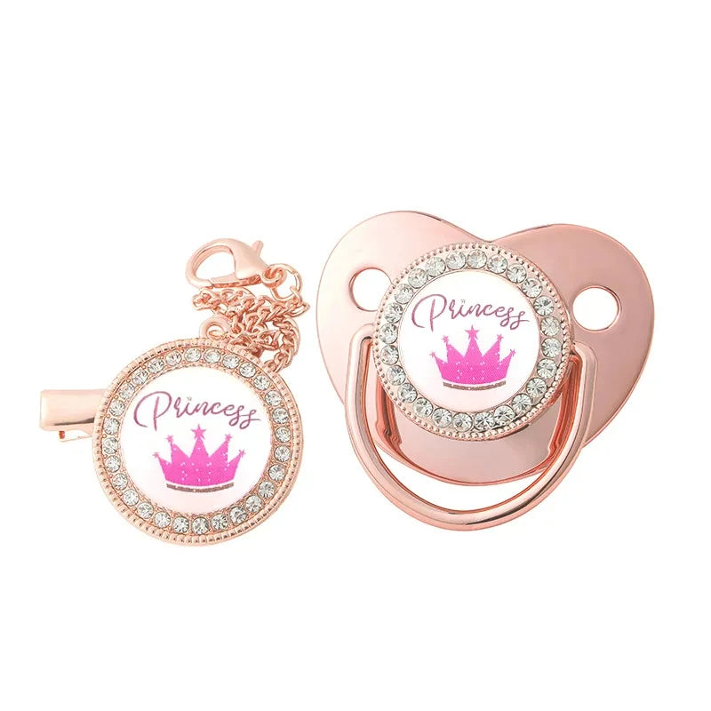 New Baby Pacifier Chain Clips Crown Princess Prince Pacifiers Holder Silicone Nipple Luxury Infant Teether New Born Shower Gifts