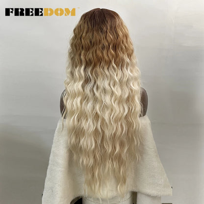 Synthetic Lace Front Wig, Long Deep Wavy Ombre Blonde Ginger Lace Wigs For Black Women, Heat Resistant Cosplay Wigs, FREEDOM