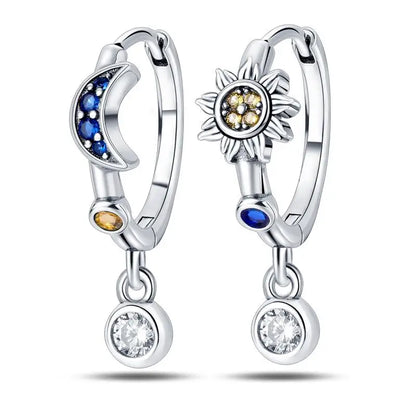 925 Sterling Silver Moon Universe Starry Sky Series Charm Earrings Women Blue Shiny Zircon Daily Wear Jewelry