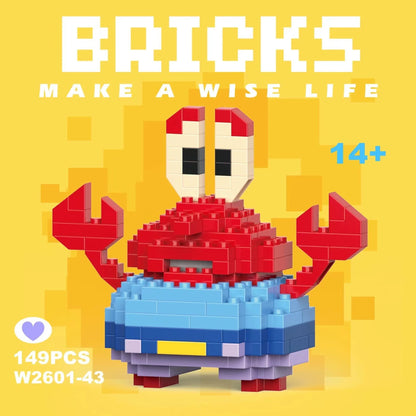 Cute building blocks Spongebob Patrick Squidward Mr. Crab Gary Plankton small particle assembly building blocks